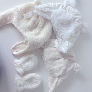 Faux fur baby hats and gloves